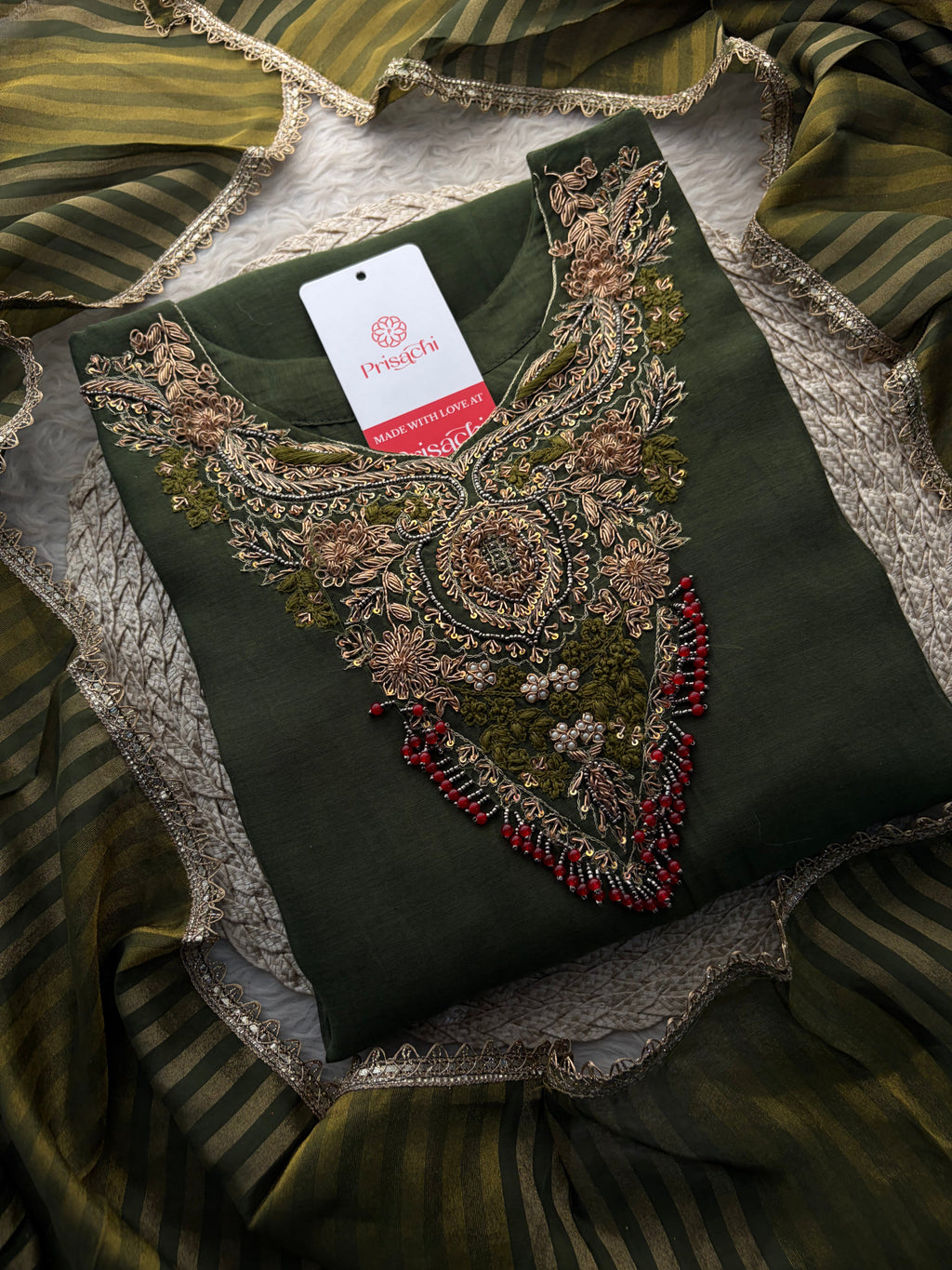Brown Designer Embroidered Ethnic A-Line Kurta Set with Pants & Dupatta