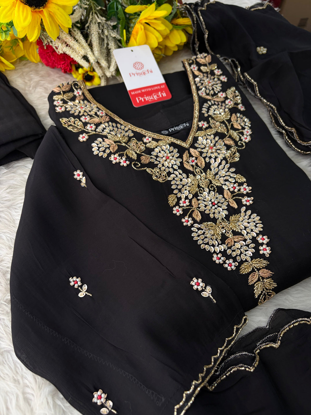 Black Embroidered Kurta Set for Women with Pants & Dupatta | Traditional Festive Wear