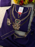 Purple Embroidered Ethnic A-line Kurta Set With Pants & Dupatta for Women| Festive Wear Suit