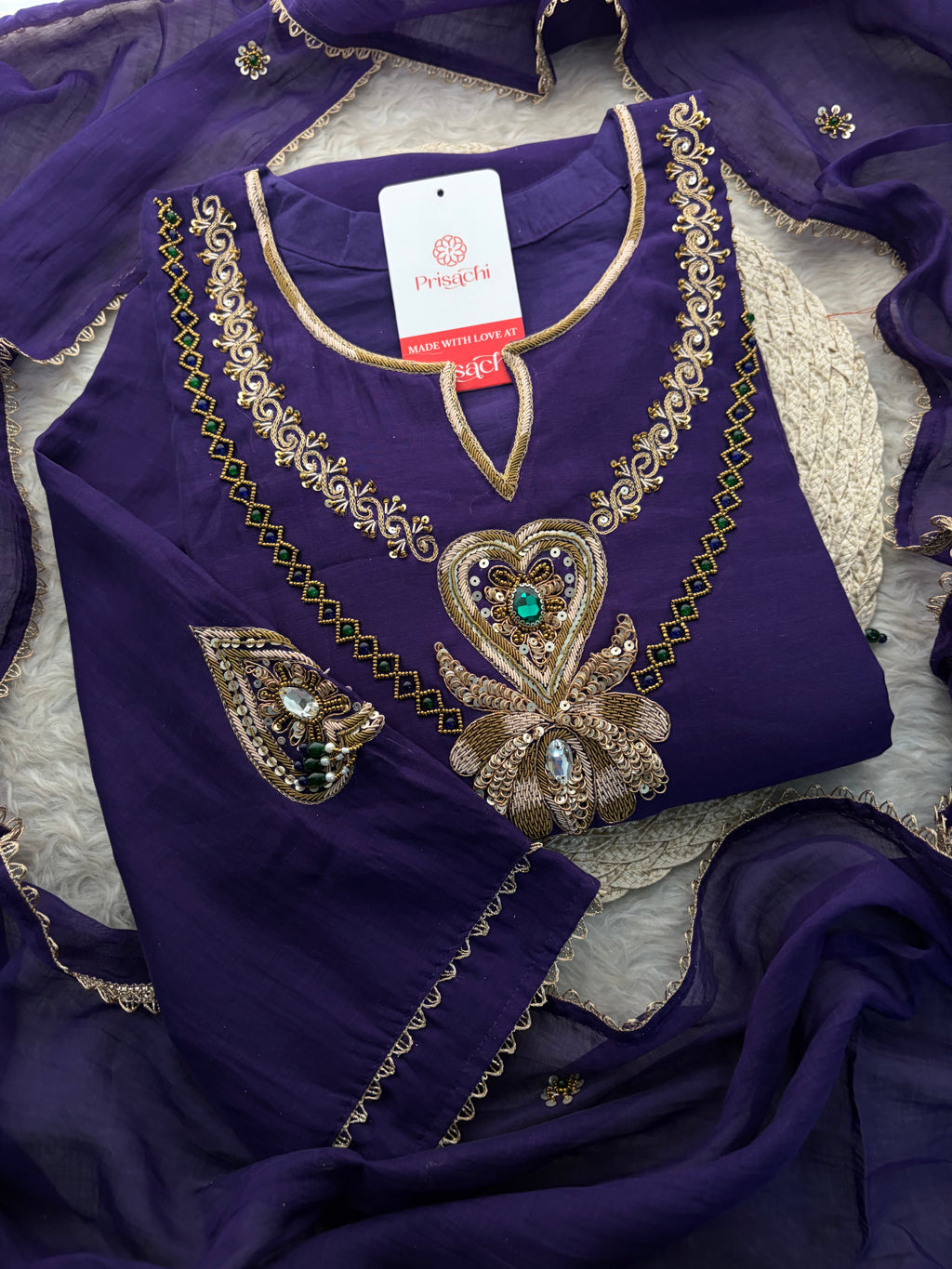 Purple Embroidered Ethnic A-line Kurta Set With Pants & Dupatta for Women| Festive Wear Suit