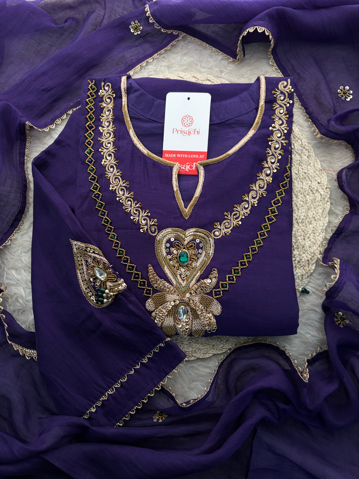 Purple Embroidered Ethnic A-line Kurta Set With Pants & Dupatta for Women| Festive Wear Suit