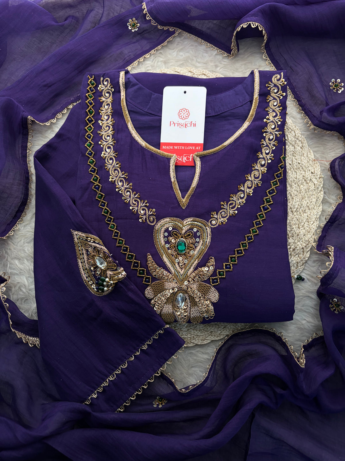 Purple Embroidered Ethnic A-line Kurta Set With Pants & Dupatta for Women| Festive Wear Suit
