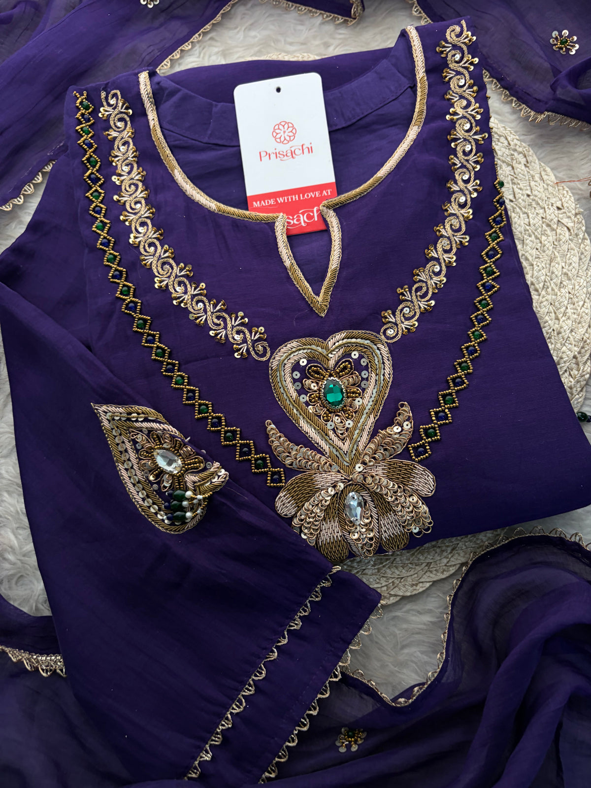 Purple Embroidered Ethnic A-line Kurta Set With Pants & Dupatta for Women| Festive Wear Suit