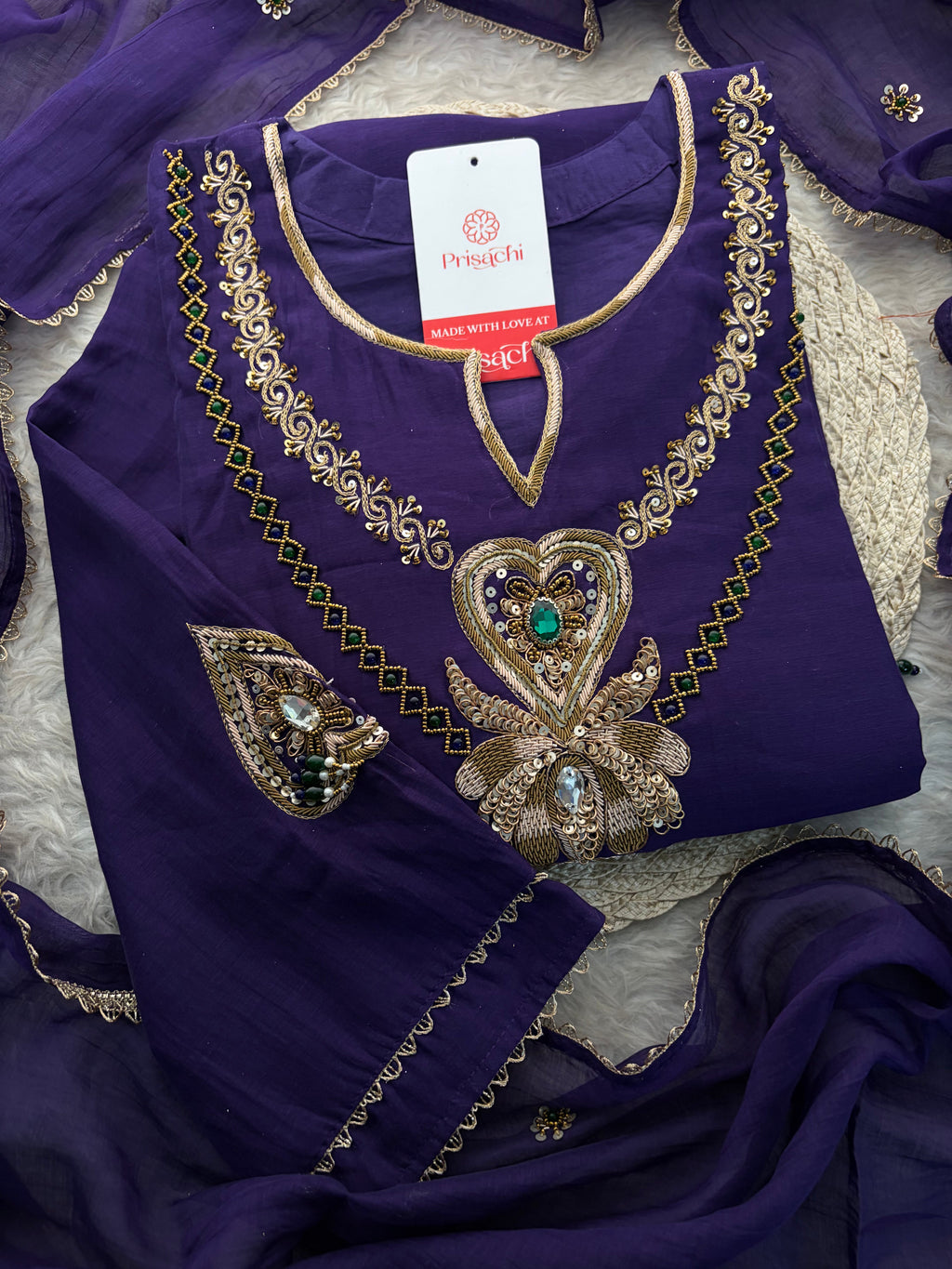Purple Embroidered Ethnic A-line Kurta Set With Pants & Dupatta for Women| Festive Wear Suit