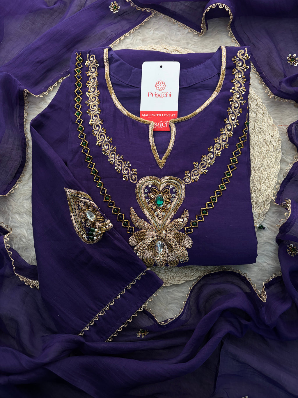 Purple Embroidered Ethnic A-line Kurta Set With Pants & Dupatta for Women| Festive Wear Suit