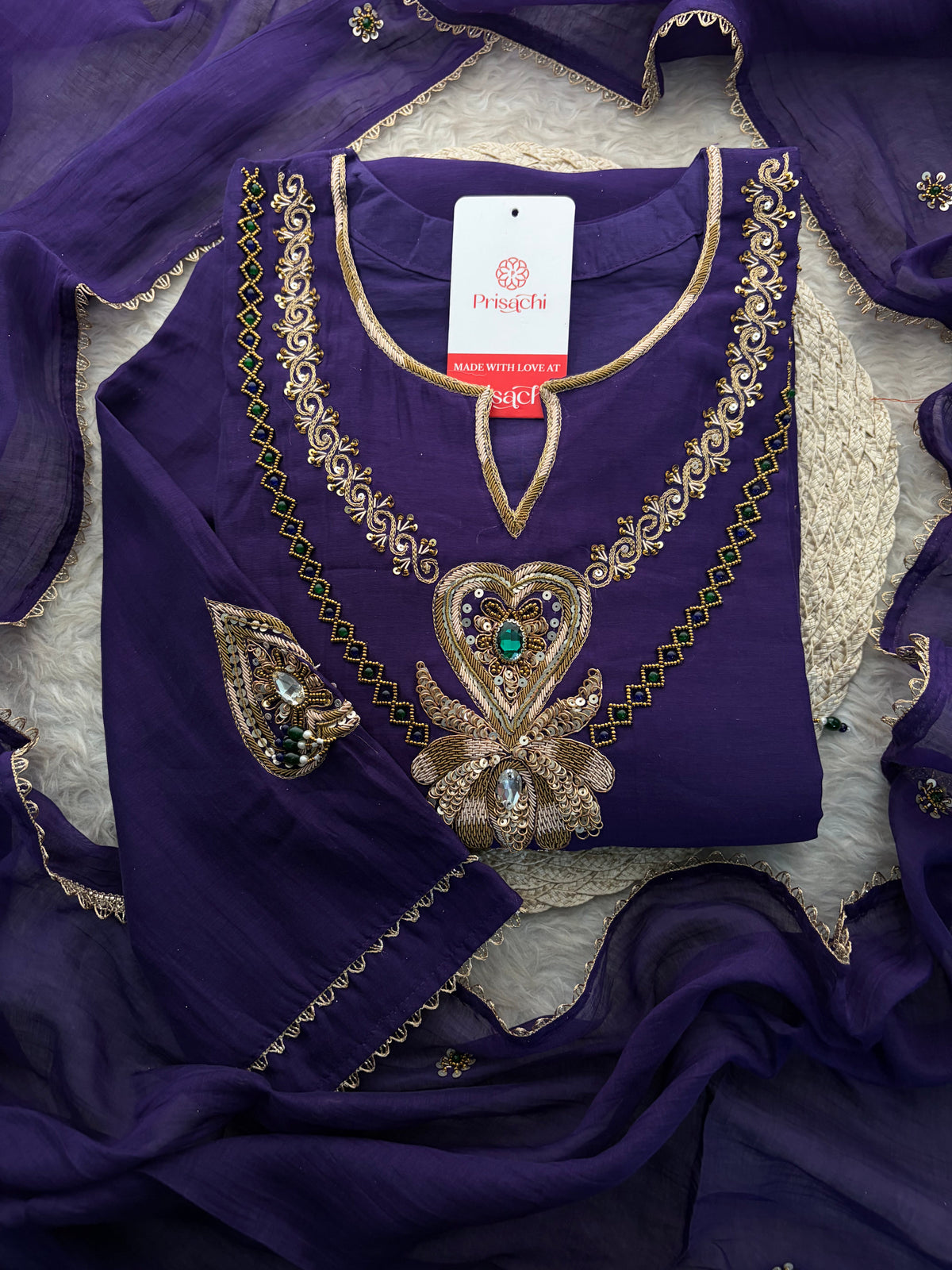 Purple Embroidered Ethnic A-line Kurta Set With Pants & Dupatta for Women| Festive Wear Suit