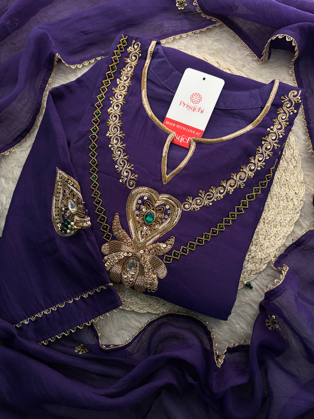 Purple Embroidered Ethnic A-line Kurta Set With Pants & Dupatta for Women| Festive Wear Suit