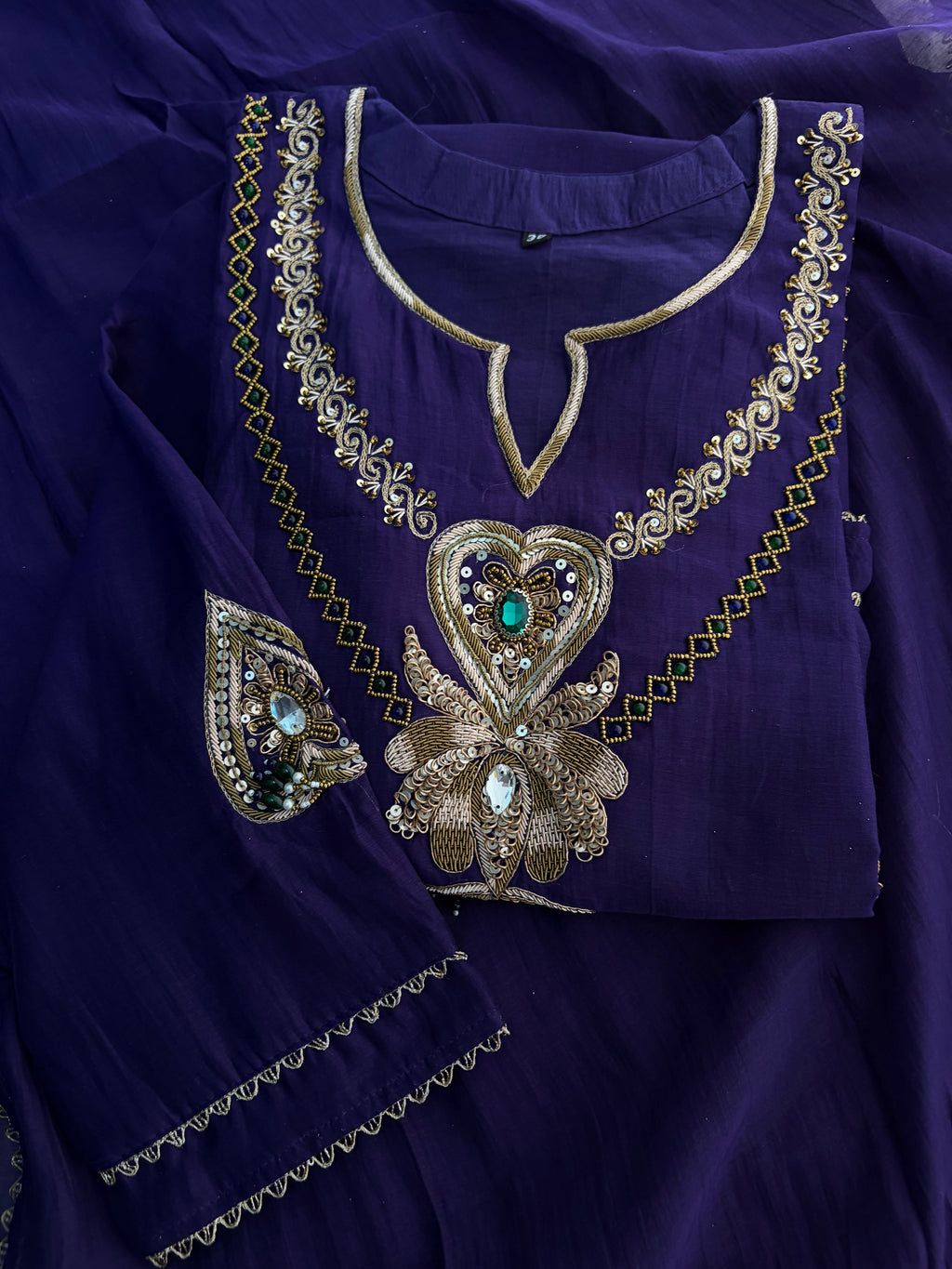 Purple Embroidered Ethnic A-line Kurta Set With Pants & Dupatta for Women| Festive Wear Suit