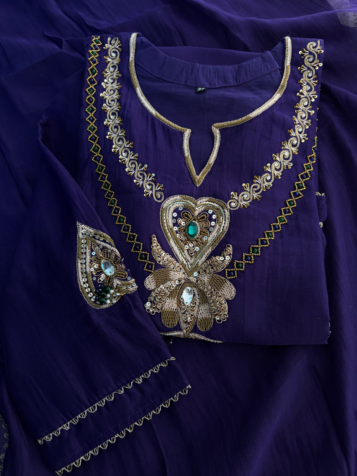 Purple Embroidered Ethnic A-line Kurta Set With Pants & Dupatta for Women| Festive Wear Suit