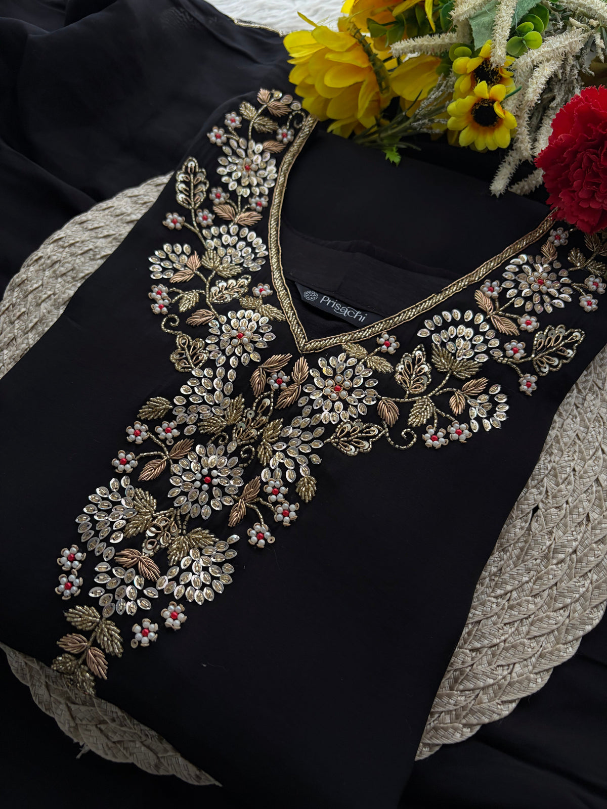 Black Embroidered Kurta Set for Women with Pants & Dupatta | Traditional Festive Wear