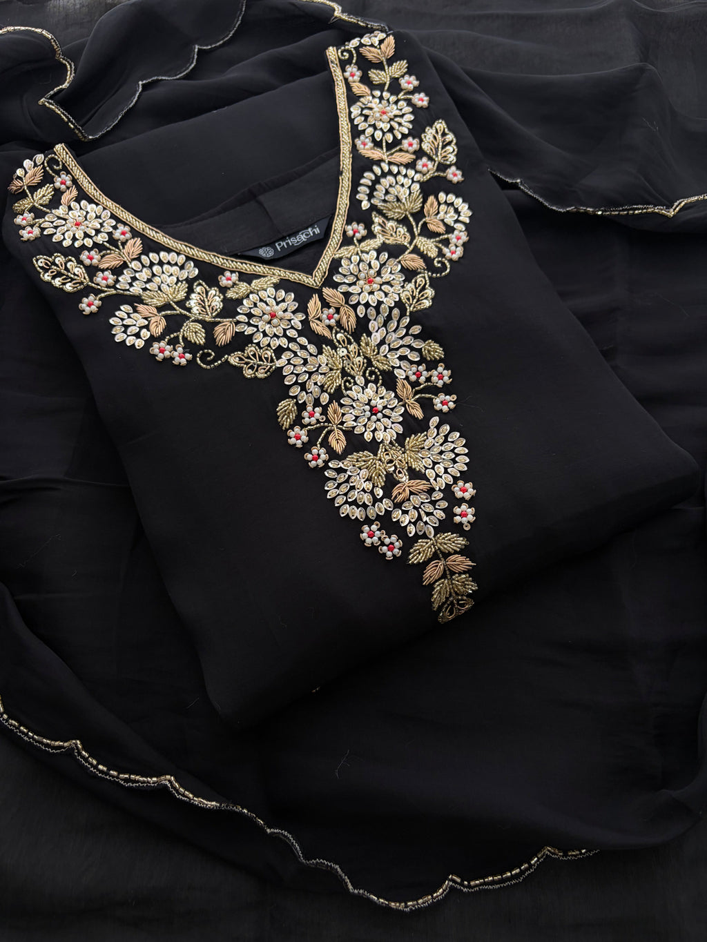Black Embroidered Kurta Set for Women with Pants & Dupatta | Traditional Festive Wear