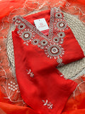 Orange Zardozi Embroidered Kurta Set for Women with Dupatta & Pants | Designer Ethnic Suit Set