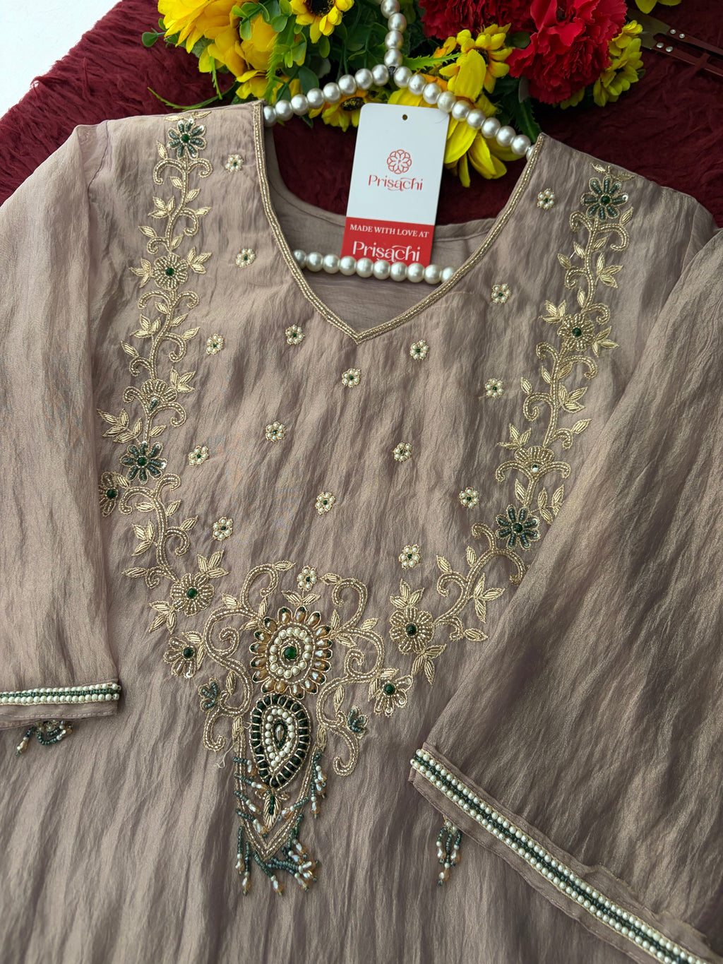 Mauva Zardozi Embroidered Ethnic Kurta Set for Women with Flared Palazzo & Dupatta | Festival & Party Wear