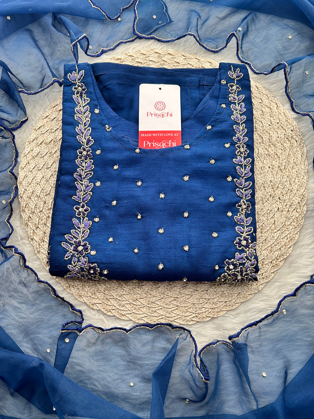 Navy Blue Embroidered Kurta Set with Pants & Dupatta | Traditional Ethnic Wear