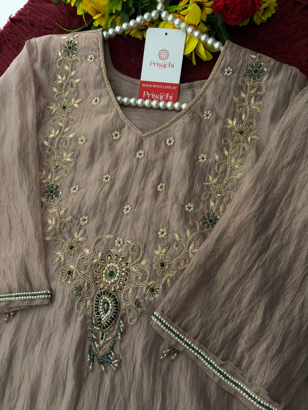 Mauva Zardozi Embroidered Ethnic Kurta Set for Women with Flared Palazzo & Dupatta | Festival & Party Wear