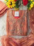 Peach Zardozi Embroidered A Line Kurta Set with Palazzo & Dupatta for Women | Traditional Ethnic Dress
