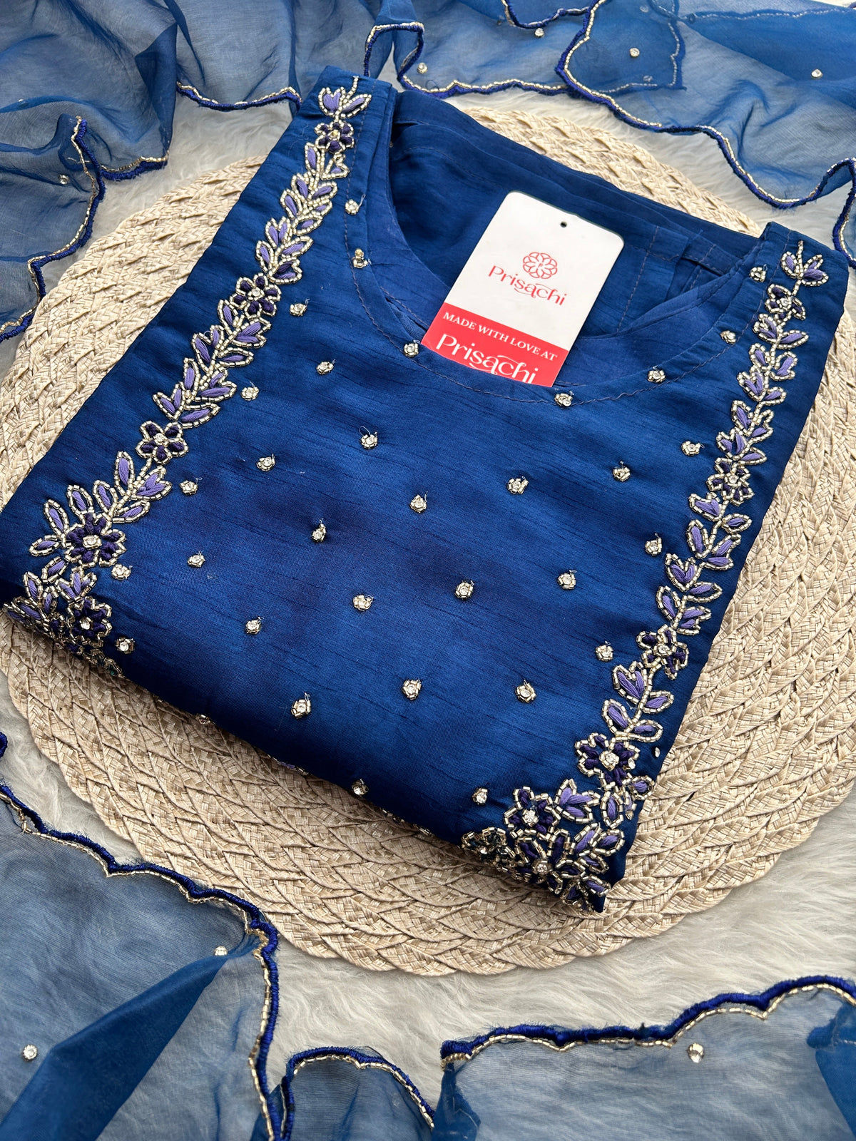 Navy Blue Embroidered Kurta Set with Pants & Dupatta | Traditional Ethnic Wear