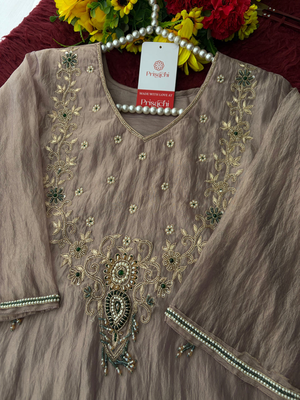 Mauva Zardozi Embroidered Ethnic Kurta Set for Women with Flared Palazzo & Dupatta | Festival & Party Wear