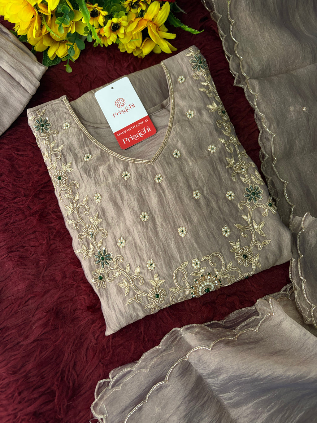 Mauva Zardozi Embroidered Ethnic Kurta Set for Women with Flared Palazzo & Dupatta | Festival & Party Wear