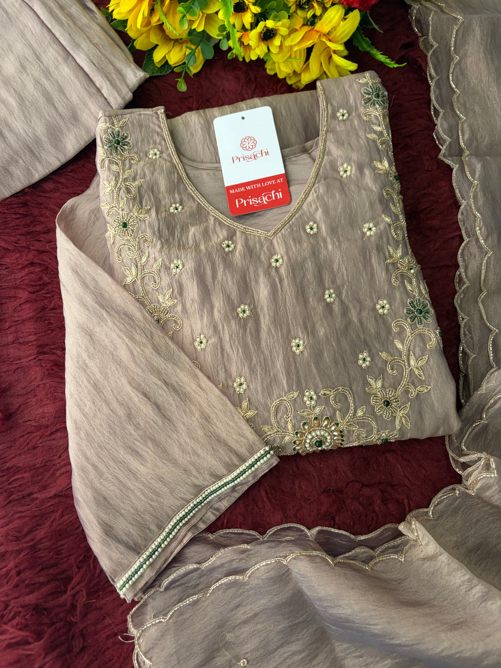 Mauva Zardozi Embroidered Ethnic Kurta Set for Women with Flared Palazzo & Dupatta | Festival & Party Wear