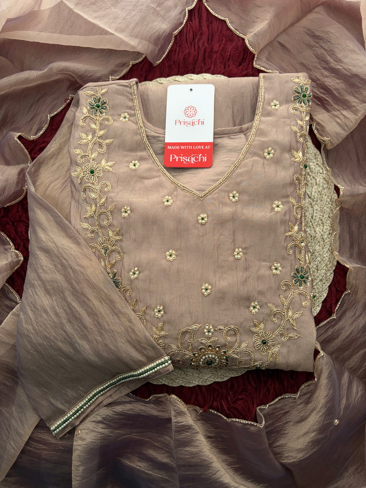 Mauva Zardozi Embroidered Ethnic Kurta Set for Women with Flared Palazzo & Dupatta | Festival & Party Wear