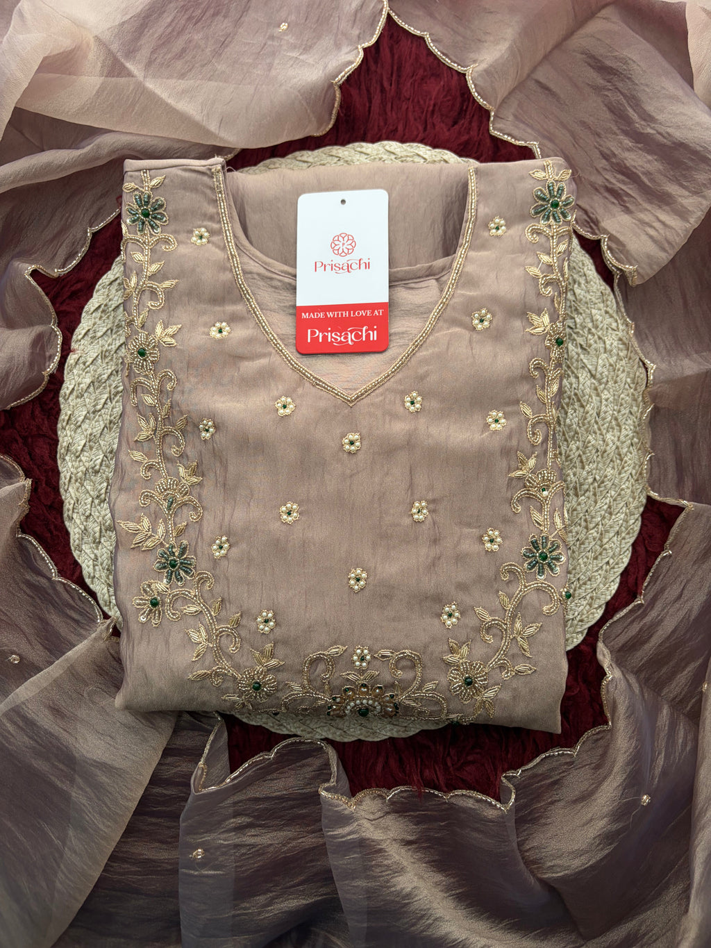 Mauva Zardozi Embroidered Ethnic Kurta Set for Women with Flared Palazzo & Dupatta | Festival & Party Wear