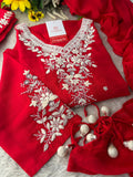 Red Zardozi Embroidered Kurta Set for Women with Pants & Dupatta | Festive Ethnic wear