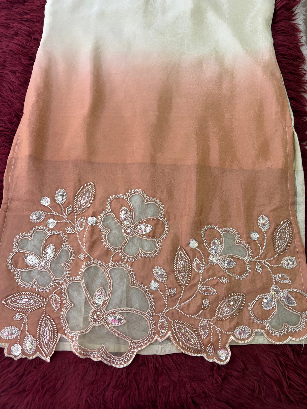 Elegant Gradient Off-White Embroidered Kurta Set with Palazzo Pant | Ethnic Co-Ord Set Party & Daily wear