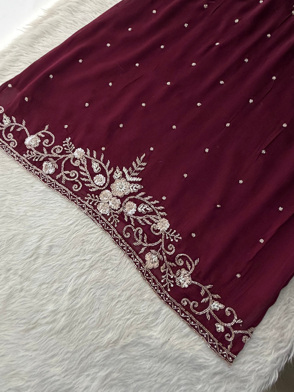 Wine Embroidered Ethnic Kurti Sharara Set with Dupatta