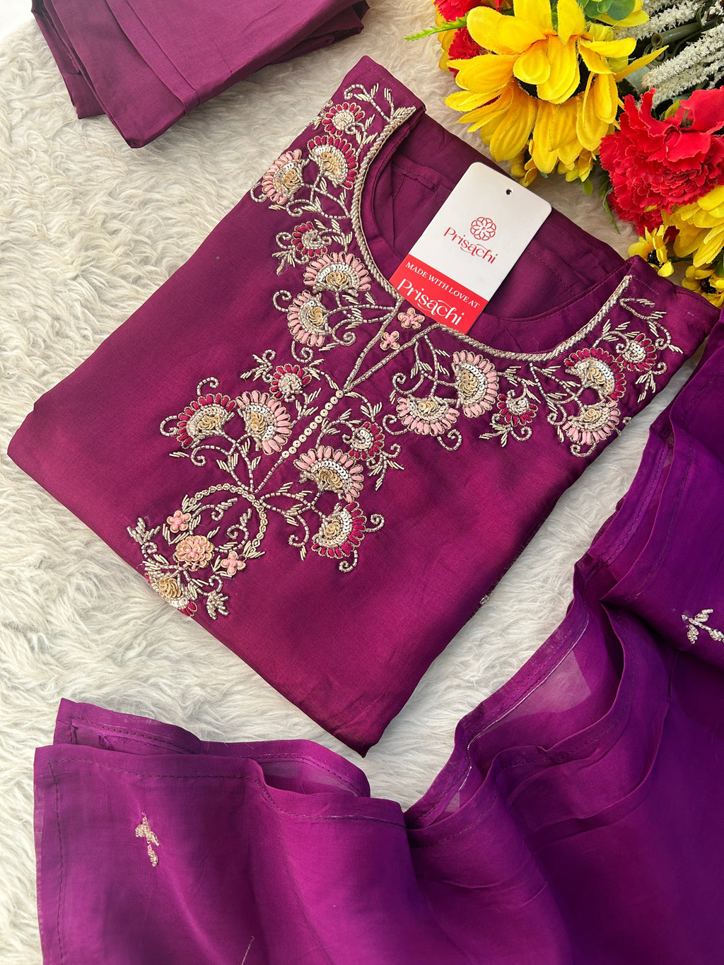 Designer Zardozi Embroidered Kurta Set with Dupatta & Pants for Women | Traditional Ethnic Suit Set