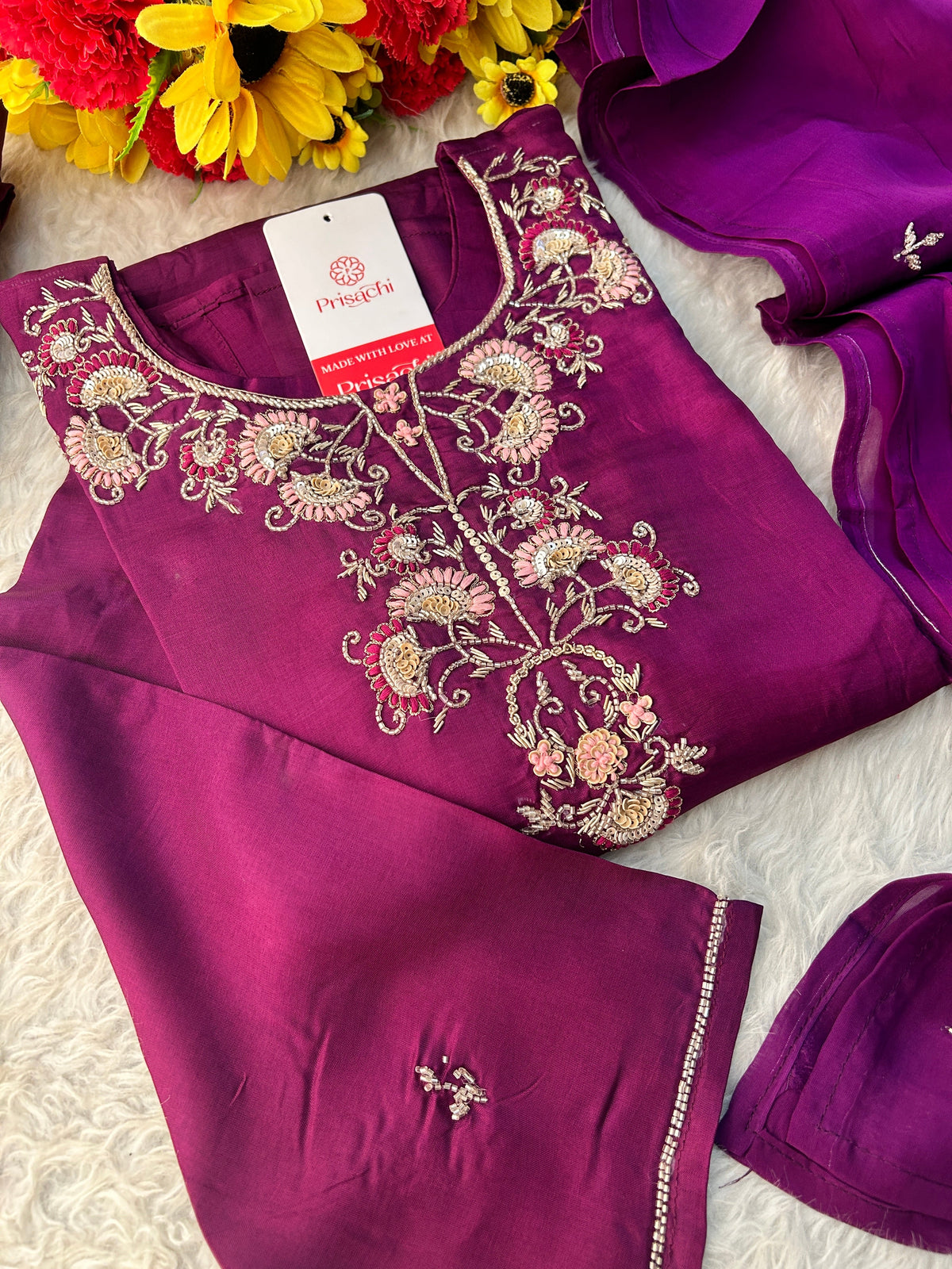 White Zardozi Embroidered Kurta Set with Dupatta & Pants for Women | Traditional Ethnic Suit Set