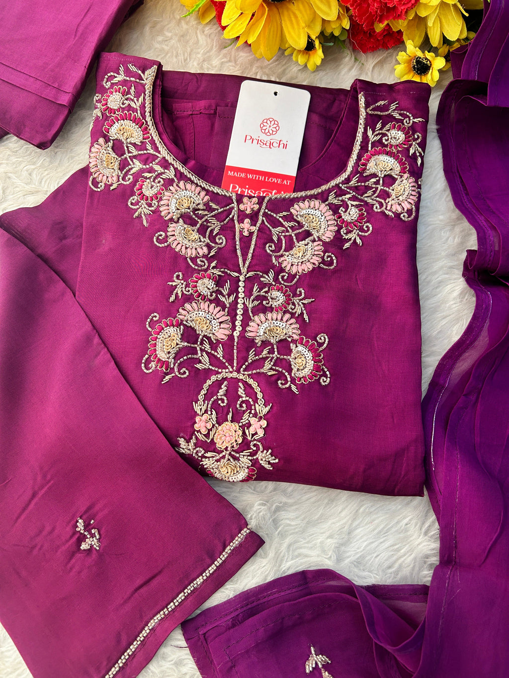 Designer Zardozi Embroidered Kurta Set with Dupatta & Pants for Women | Traditional Ethnic Suit Set