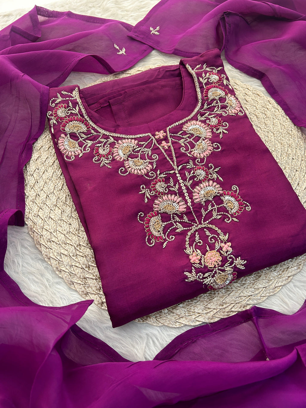 White Zardozi Embroidered Kurta Set with Dupatta & Pants for Women | Traditional Ethnic Suit Set