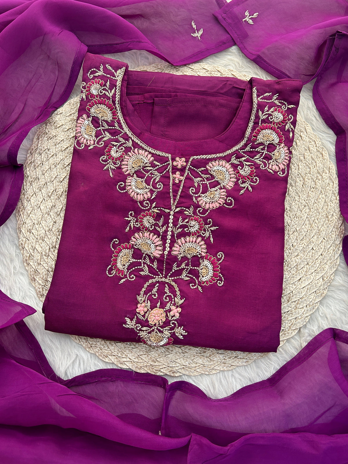 White Zardozi Embroidered Kurta Set with Dupatta & Pants for Women | Traditional Ethnic Suit Set