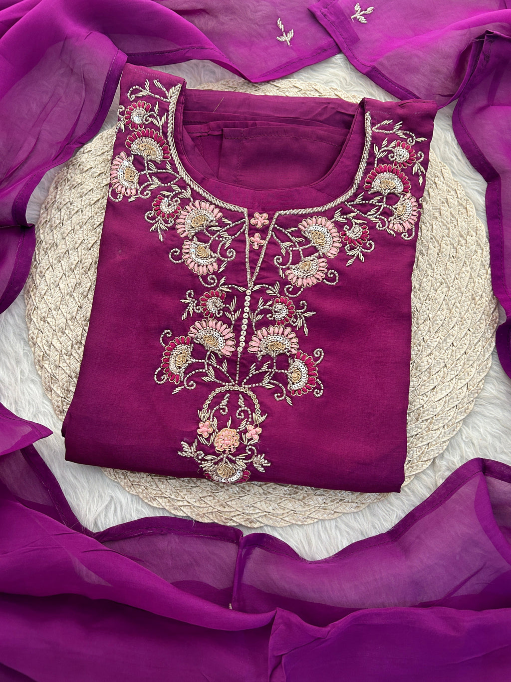 Designer Zardozi Embroidered Kurta Set with Dupatta & Pants for Women | Traditional Ethnic Suit Set