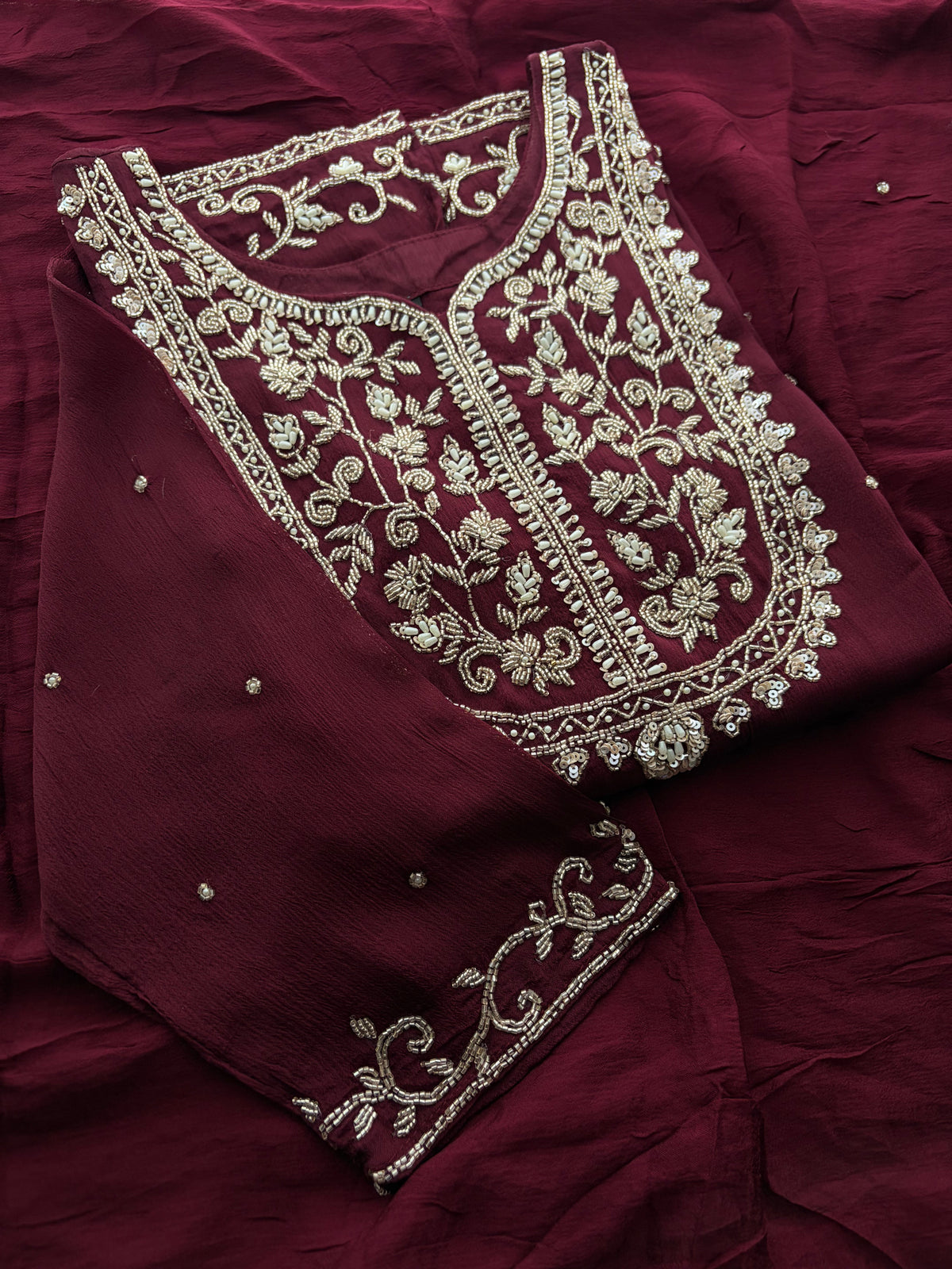 Wine Embroidered Ethnic Kurti Sharara Set with Dupatta
