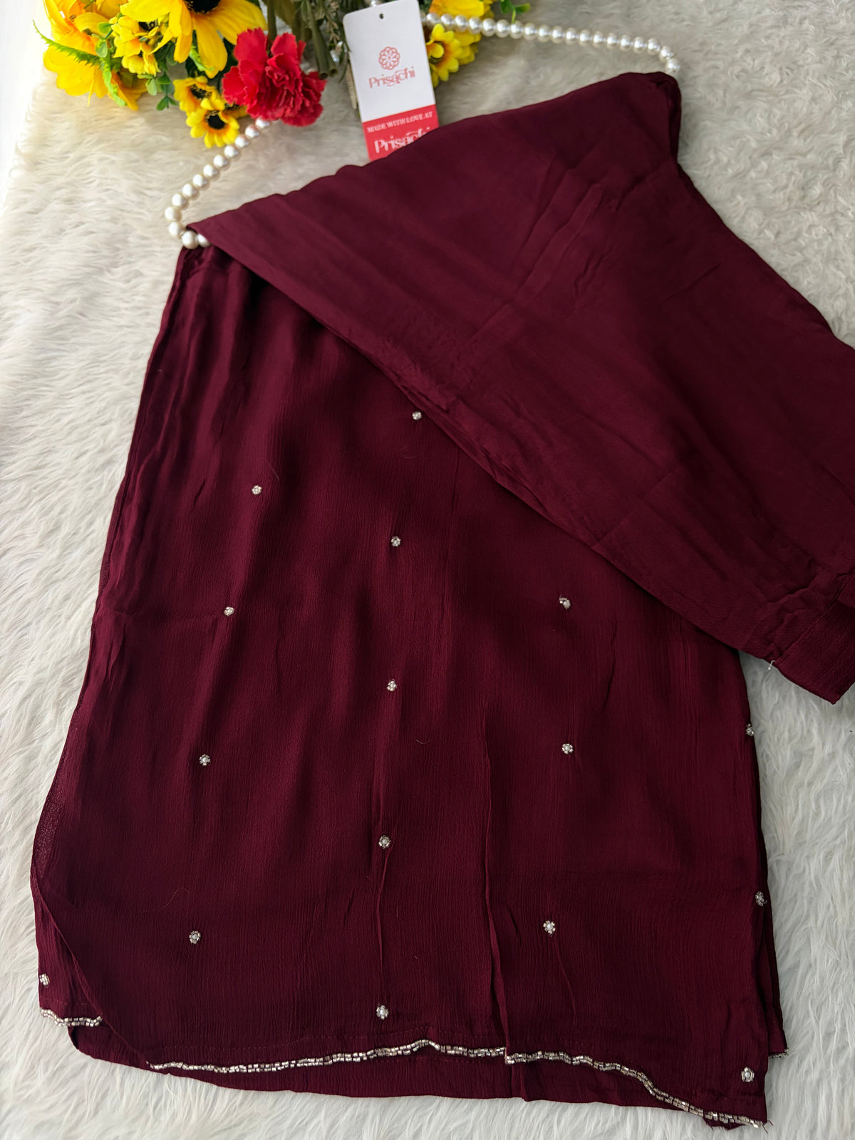 Wine Embroidered Ethnic Kurti Sharara Set with Dupatta