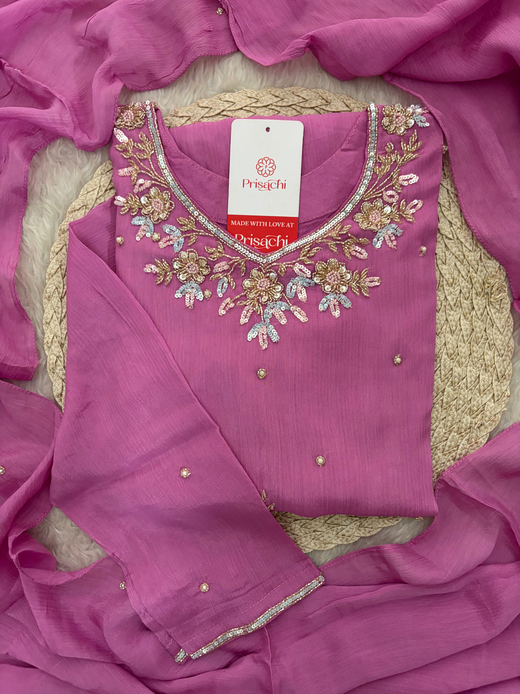 Pink  Designer Embroidered Ethnic Kurta Set with Palazzo &  Dupatta
