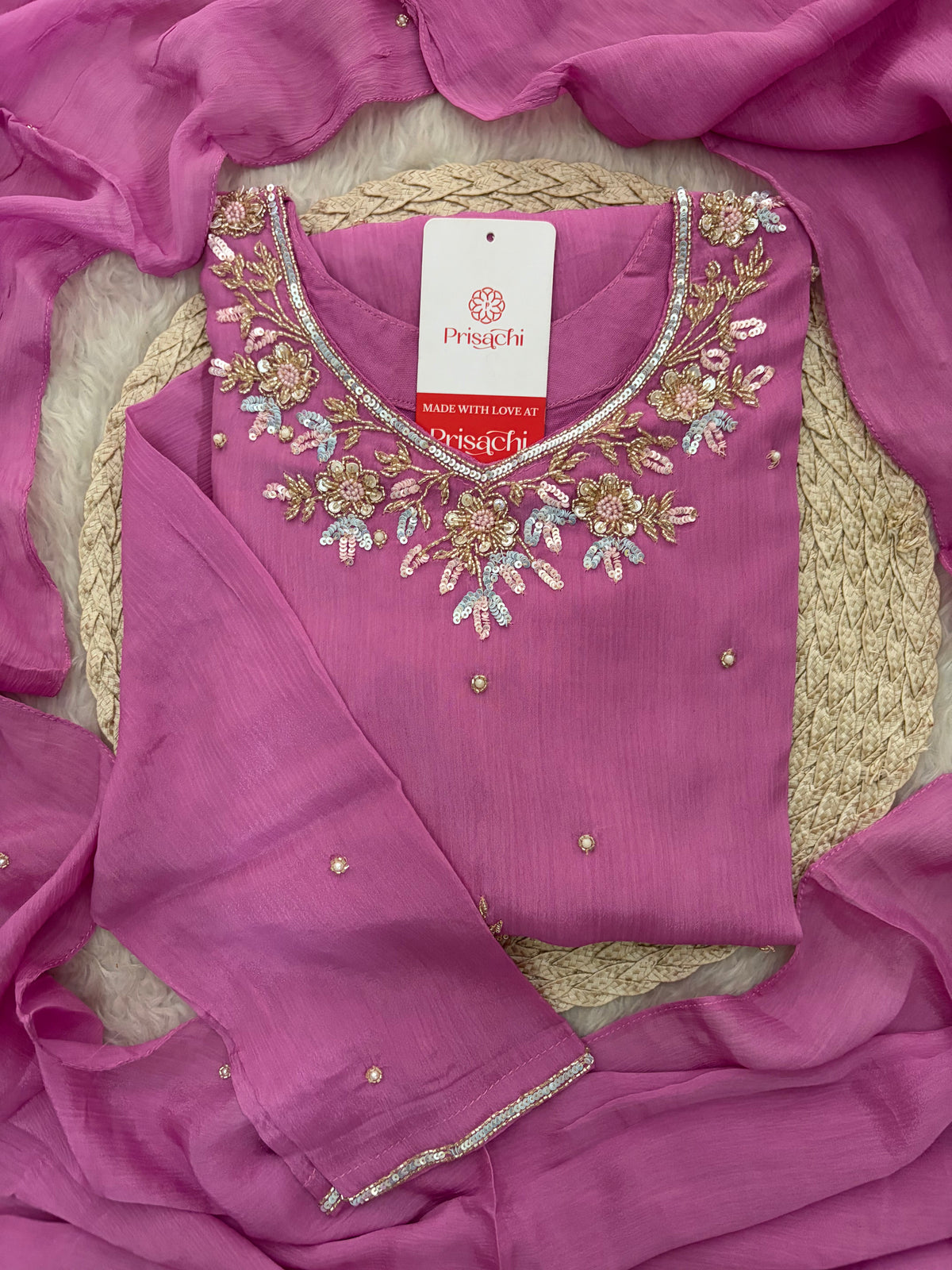 Pink  Designer Embroidered Ethnic Kurta Set with Palazzo &  Dupatta