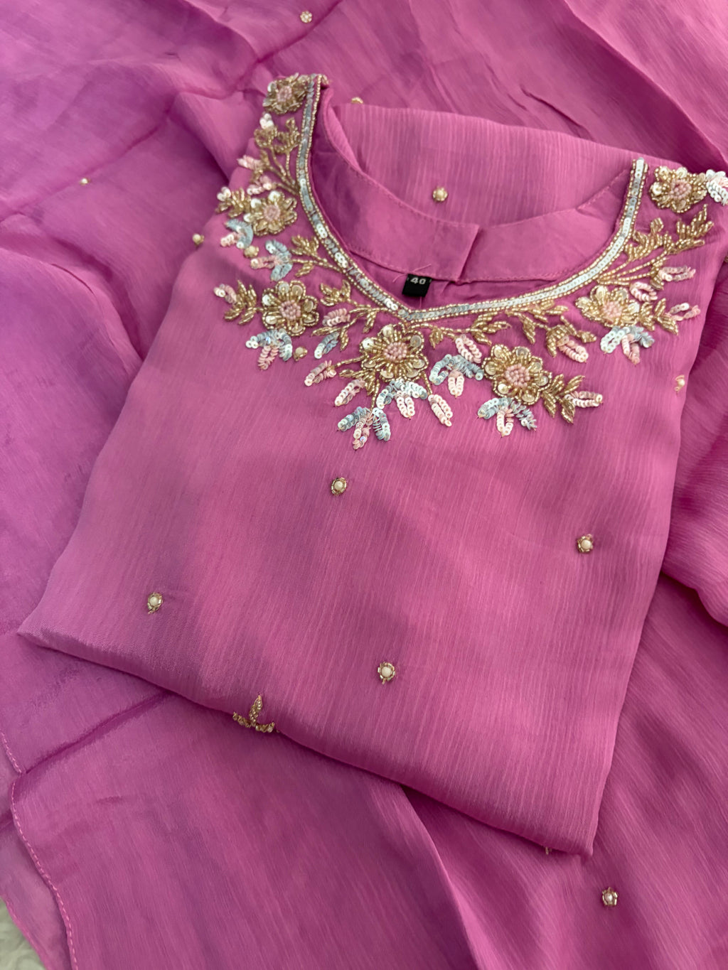 Pink  Designer Embroidered Ethnic Kurta Set with Palazzo &  Dupatta