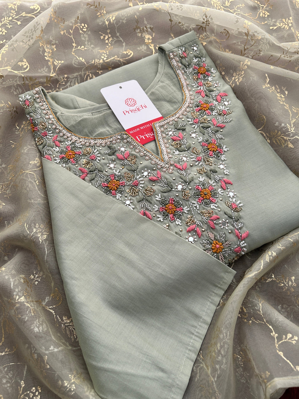 Sage Green Embroidered Designer Ethnic Kurta Set for Women with Pants & Dupatta | Festive Wear Suit Set