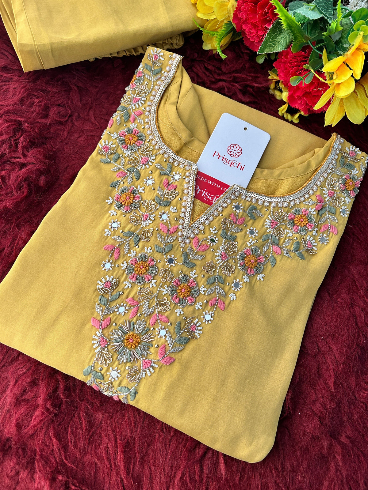 Yellow Designer Embroidered Kurta Set with Pants & Dupatta for Women | Casual & Office Wear Ethnic Suit Set
