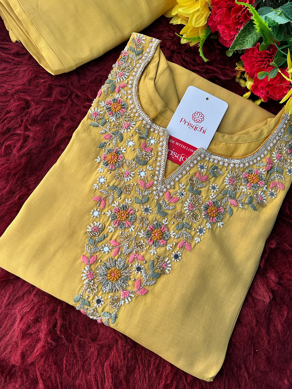 Yellow Designer Embroidered Kurta Set with Pants & Dupatta for Women | Casual & Office Wear Ethnic Suit Set