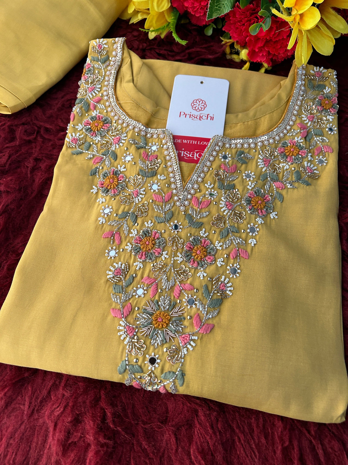 Yellow Designer Embroidered Kurta Set with Pants & Dupatta for Women | Casual & Office Wear Ethnic Suit Set