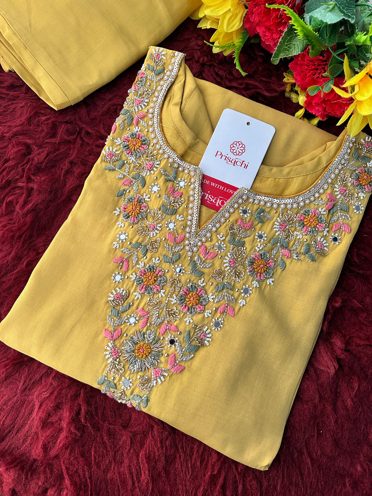 Yellow Designer Embroidered Kurta Set with Pants & Dupatta for Women | Casual & Office Wear Ethnic Suit Set