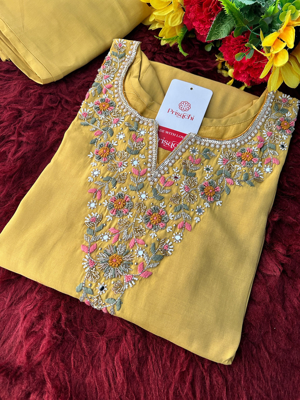 Yellow Designer Embroidered Kurta Set with Pants & Dupatta for Women | Casual & Office Wear Ethnic Suit Set