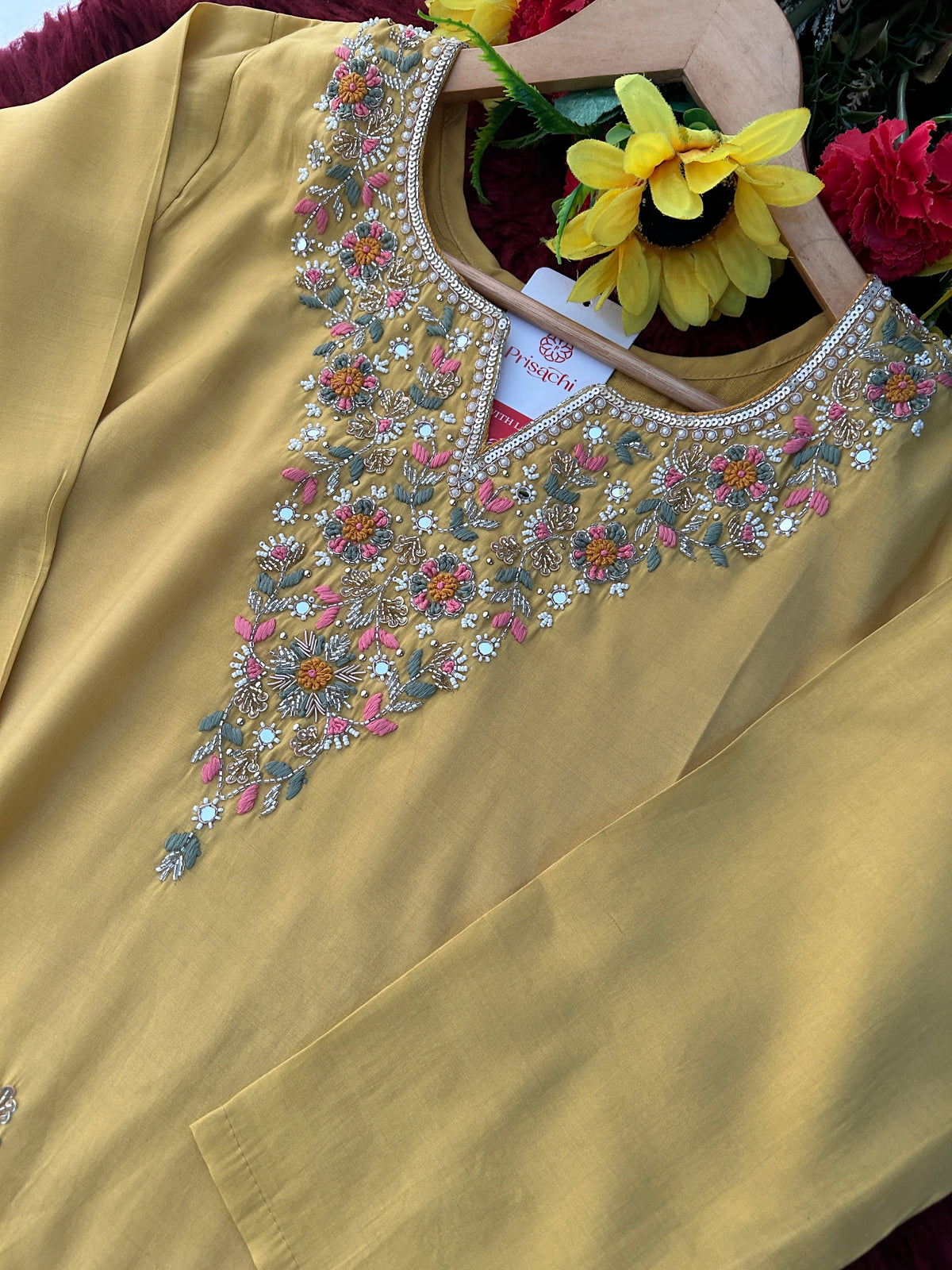 Yellow Designer Embroidered Kurta Set with Pants & Dupatta for Women | Casual & Office Wear Ethnic Suit Set