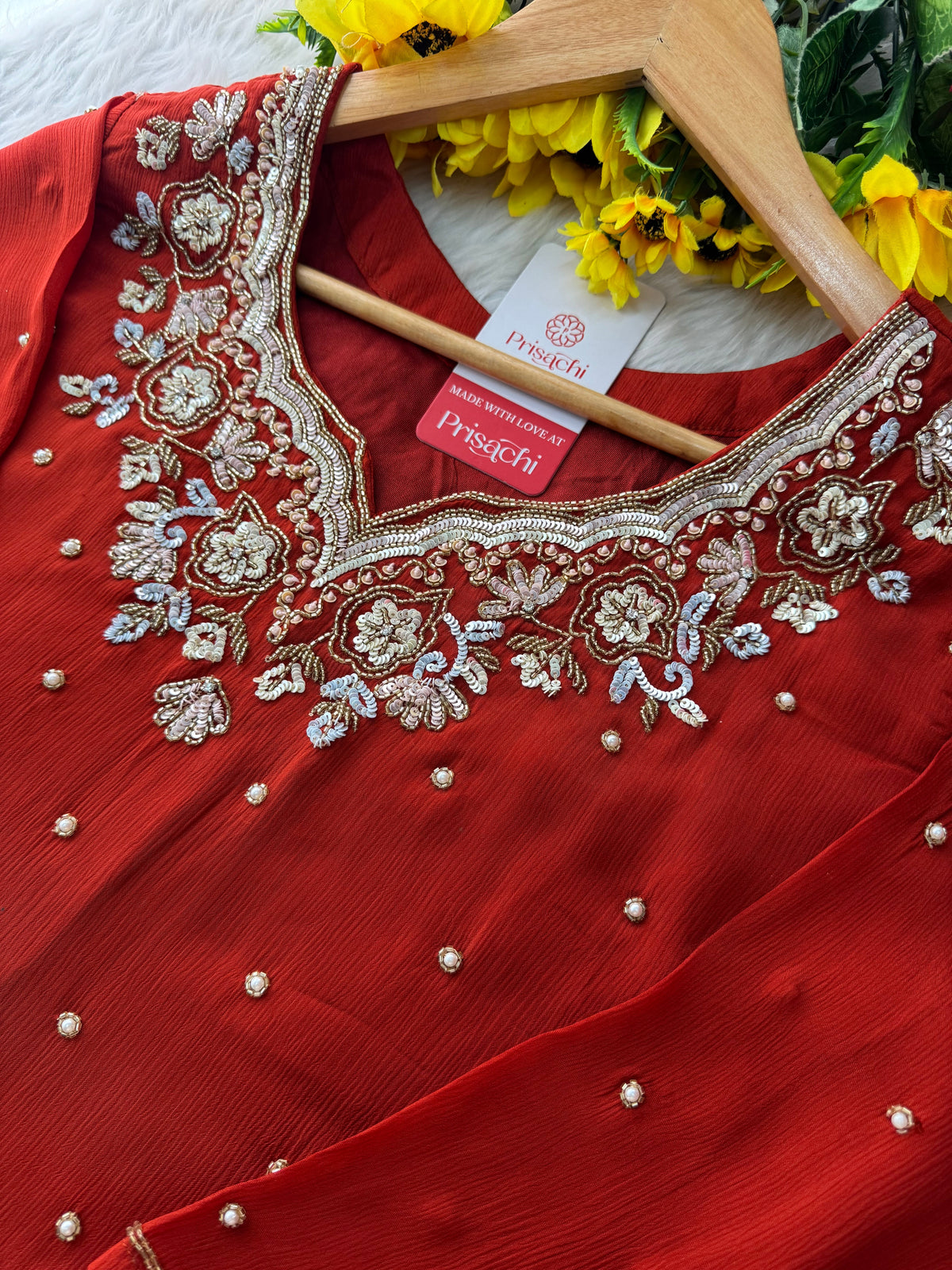 Rust Orange Designer Embroidered Kurta Set with Pants & Dupatta – Ethnic Wear