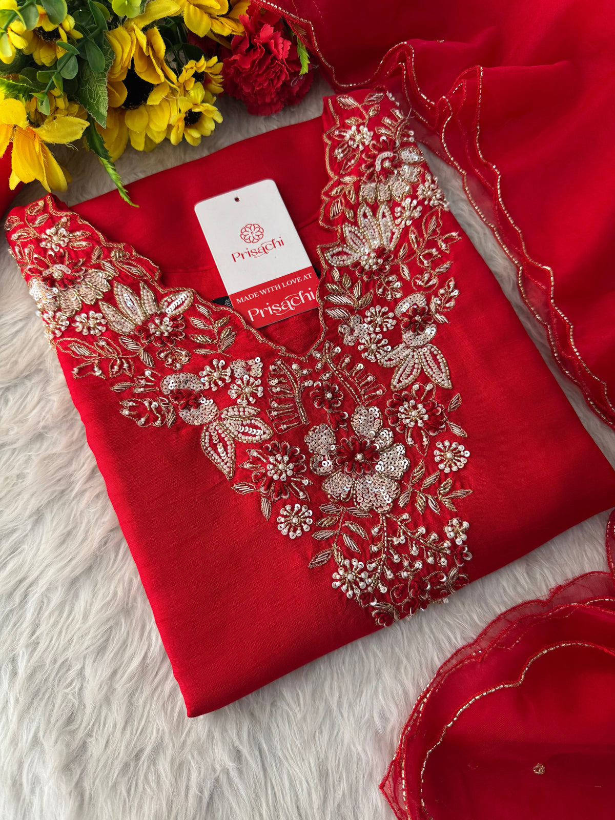 Designer Embroidered Ethnic Kurta Set With Pants & Dupatta for Women