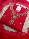 Red Zardozi Embroidered Ethnic A-Line kurta set with dupatta and Pants